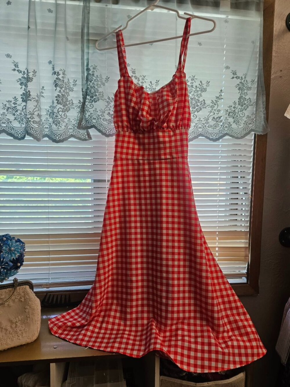 Belle Poque Red & White Gingham 1950s Swing Dress | Like New